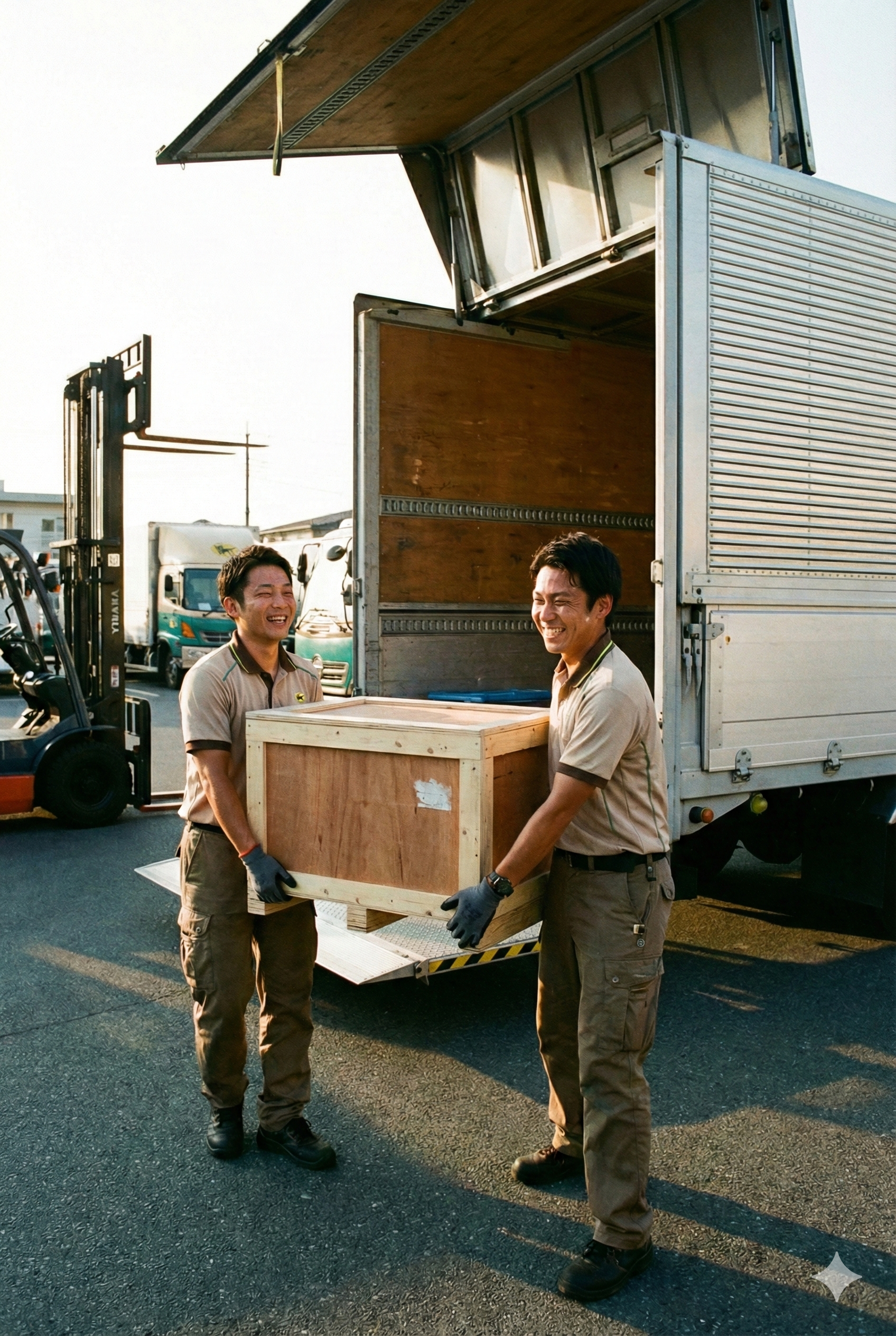 若いドライバーが貨物を運んでいる様子